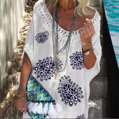 Damen Strandkleid mit Häkelbesatz Heidi-Mode