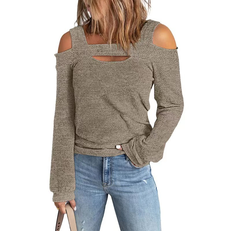 Damen lässiges Langarmshirt mit Cut-Out-Design Heidi-Mode