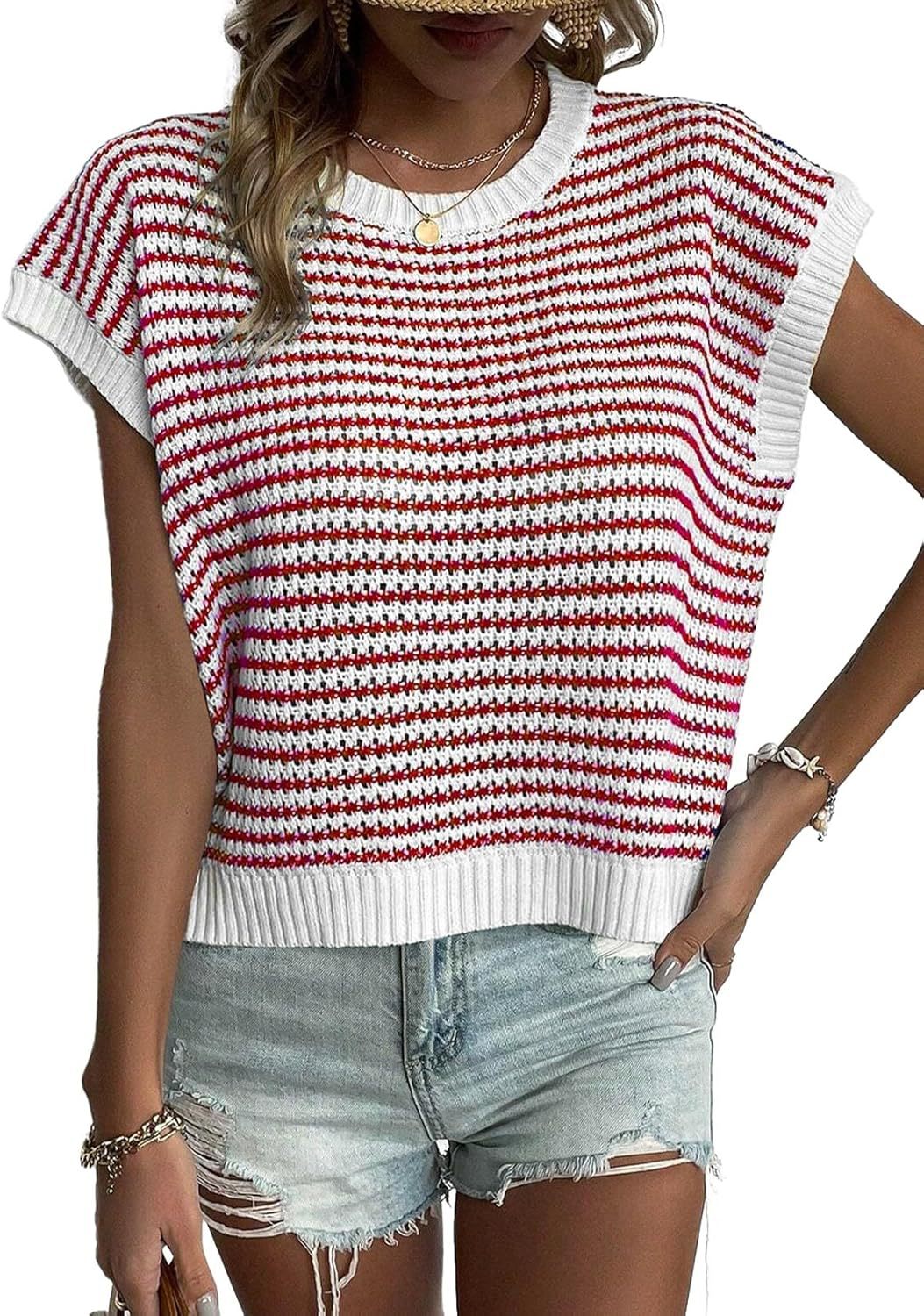 Damen lässiger Strickpullover mit modischem Streifenmuster und weitem Schnitt Heidi-Mode