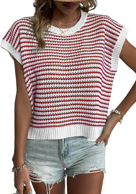 Damen lässiger Strickpullover mit modischem Streifenmuster und weitem Schnitt Heidi-Mode