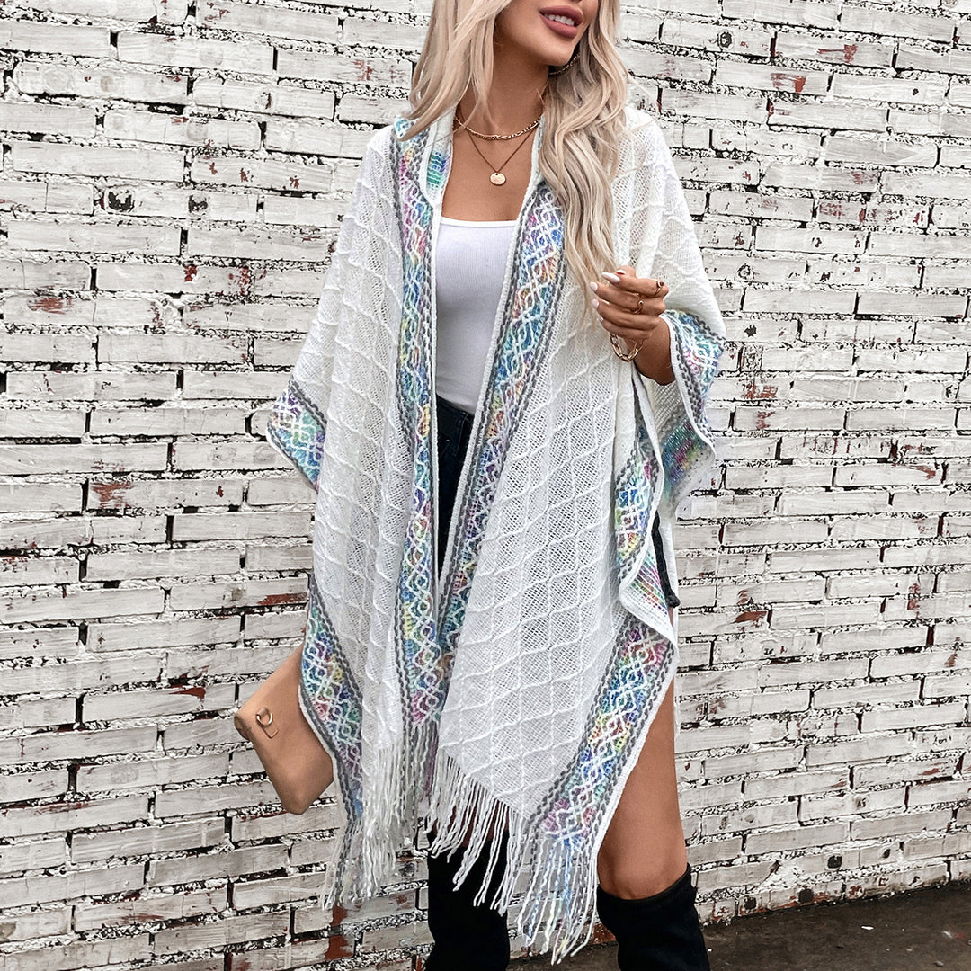 Damen eleganter Poncho mit hochwertigem Strukturdesign und Fransen Heidi-Mode