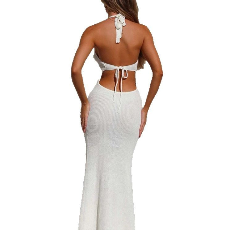 Damen Strick-Maxikleid mit raffinierten Lochmustern und eleganter Silhouette Heidi-Mode