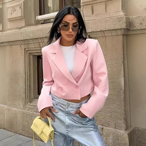 Damen Cropped Blazerjacke mit oversized Ärmeln und Detailknöpfen Heidi-Mode