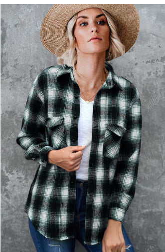 Damen Gestreifte Flanell-Bluse mit zwei Brusttaschen Heidi-Mode