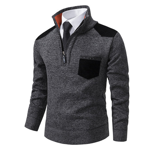 Herren Stehkragen Pullover mit Reißverschluss und kontrastierenden Details Heidi-Mode