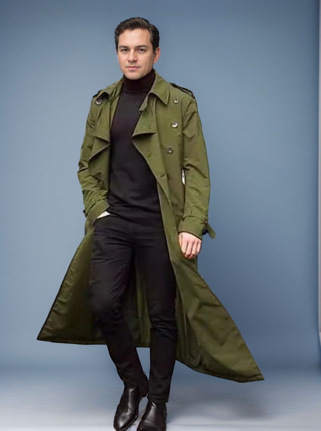 Herren eleganter Trenchcoat mit taillierbarem Gürtel und klassischen Details Heidi-Mode