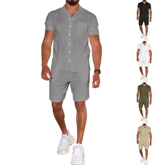 Herren modernes Freizeit-Set aus kurzärmligem Hemd und Shorts Heidi-Mode
