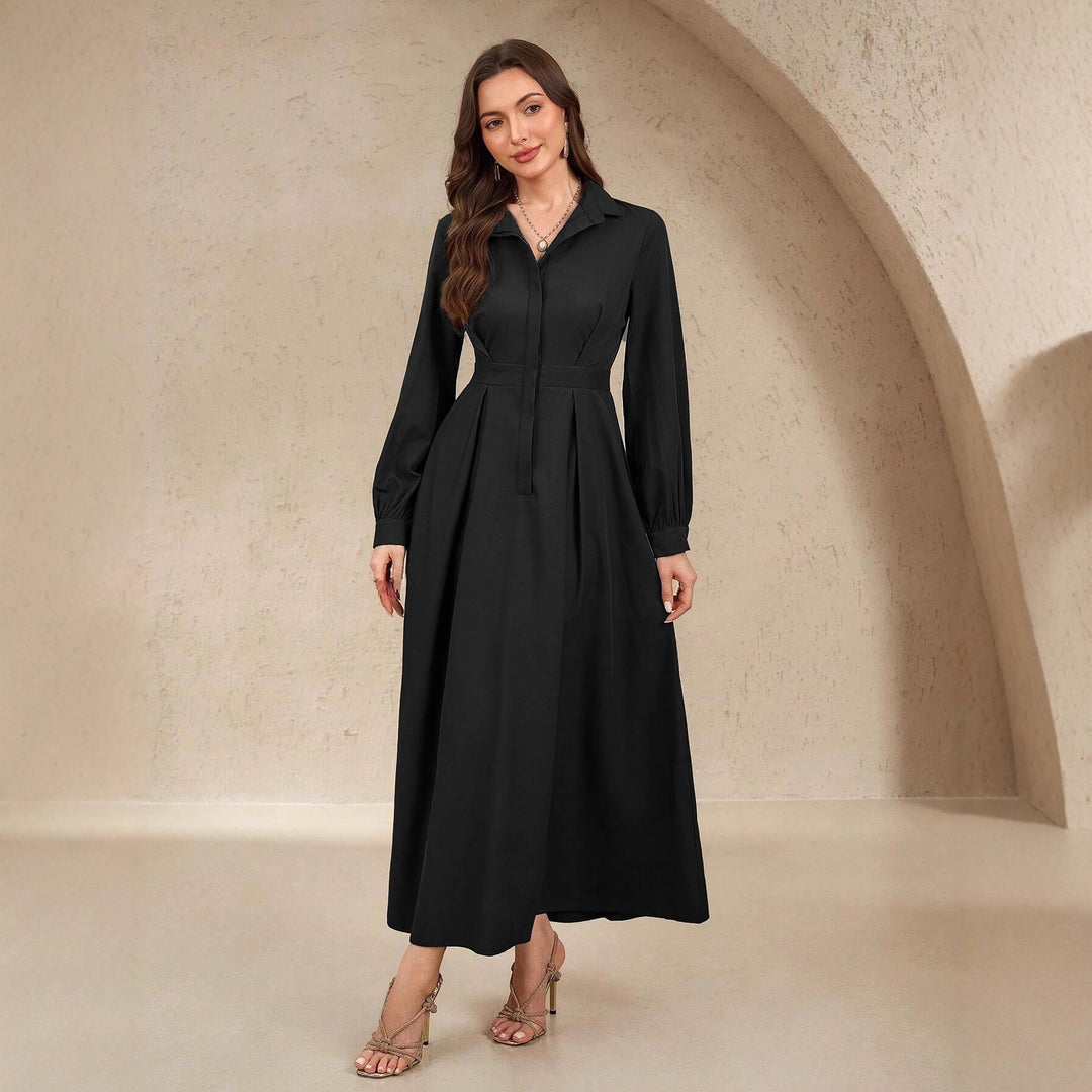 Damen Elegantes Hemdblusenkleid mit schwingendem Rock und praktischen Taschen Heidi-Mode