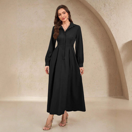 Damen Elegantes Hemdblusenkleid mit schwingendem Rock und praktischen Taschen Heidi-Mode