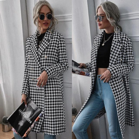 Damen Karierter Longblazer mit elegantem Schnitt Heidi-Mode