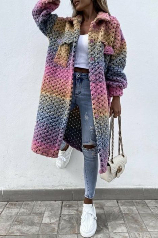 Damen Strickmantel im trendigen Patchwork-Design Heidi-Mode