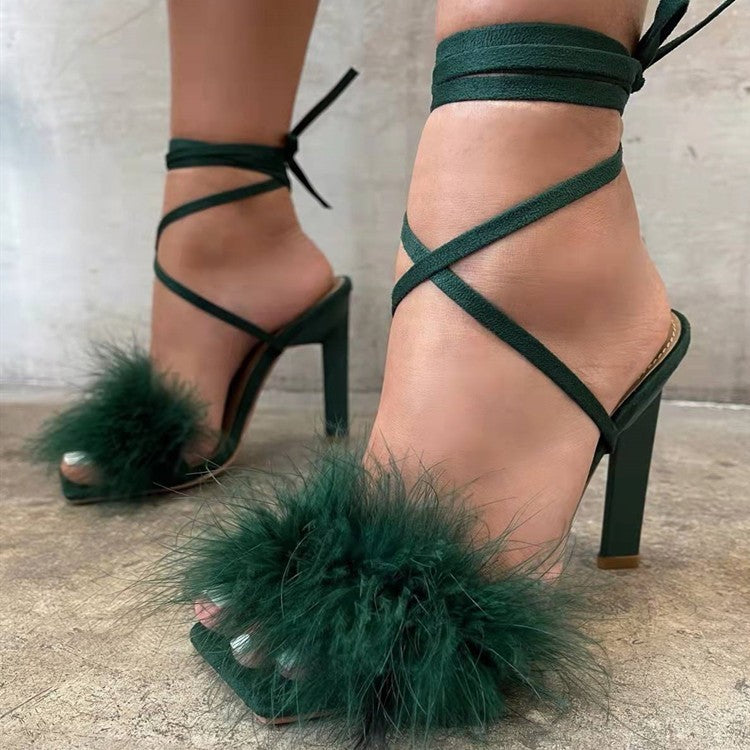 Damen High Heel Sandalen mit luxuriösem Federbesatz Heidi-Mode