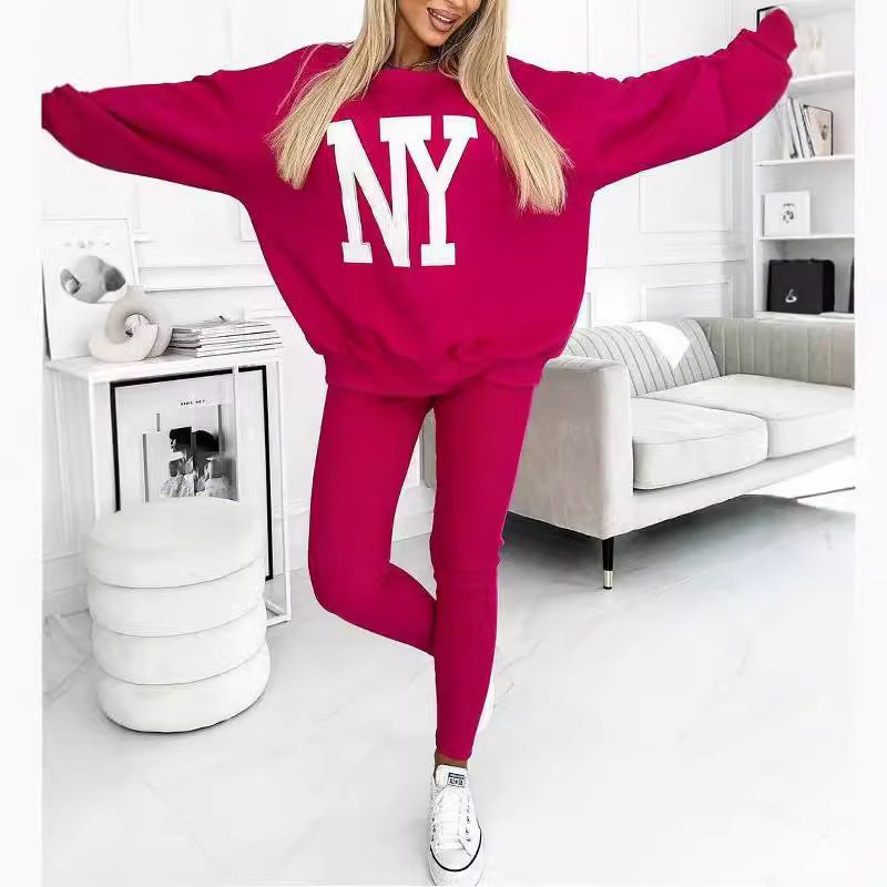 Damen Oversized Grafik Pullover und Leggings Set Heidi-Mode