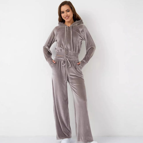 Damen Luxuriöses Fleece-Loungewear-Set mit Kapuze und lockerer Passform Heidi-Mode
