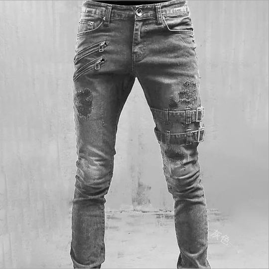 Herren Jeans mit stylischem Reißverschluss und Distressed-Details Heidi-Mode