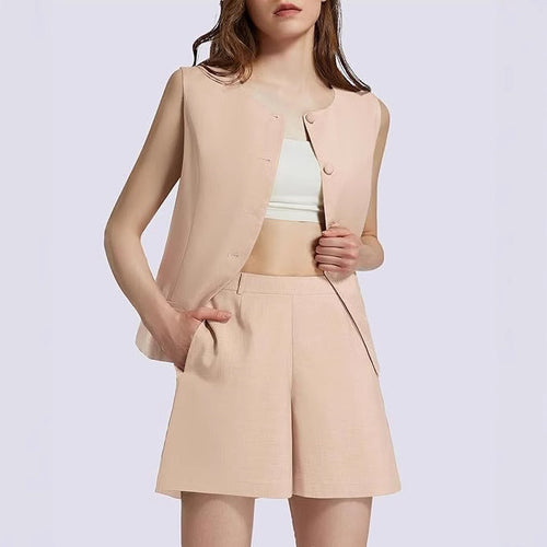 Damen Zweiteiliger Anzug mit ärmellosem Blazer und Shorts Heidi-Mode