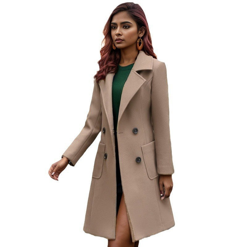 Damen eleganter Wollmantel mit doppelter Knopfreihe und praktischen Taschen Heidi-Mode