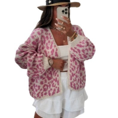 Damen lässige Strickjacke im Leopardenmuster Heidi-Mode