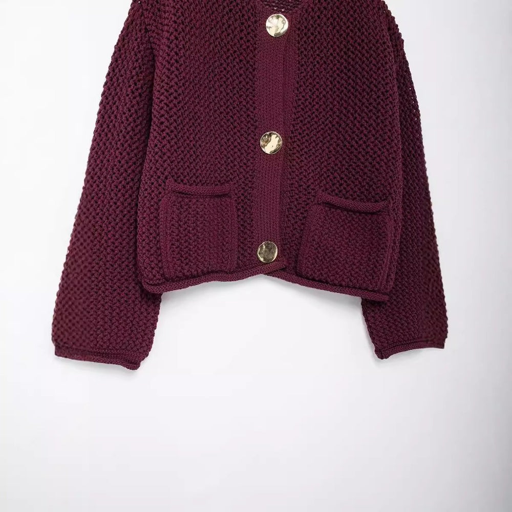 Damen Strickjacke mit großen Knöpfen und Taschen Heidi-Mode