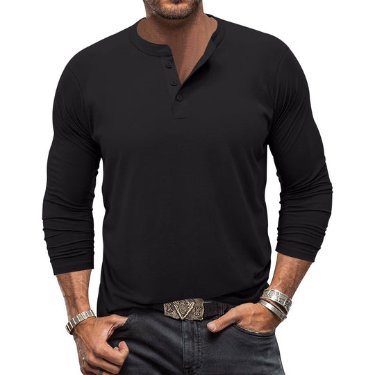 Herren Langarm-Henley-Shirt mit praktischem Knopfdesign Heidi-Mode