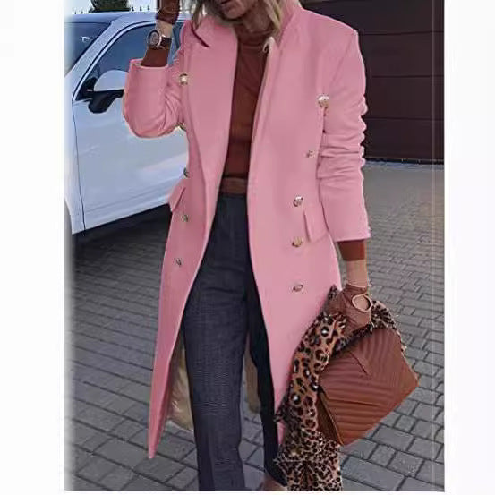 Damen Eleganter Doppelreiher-Mantel mit goldenen Knöpfen und taillierter Passform Heidi-Mode