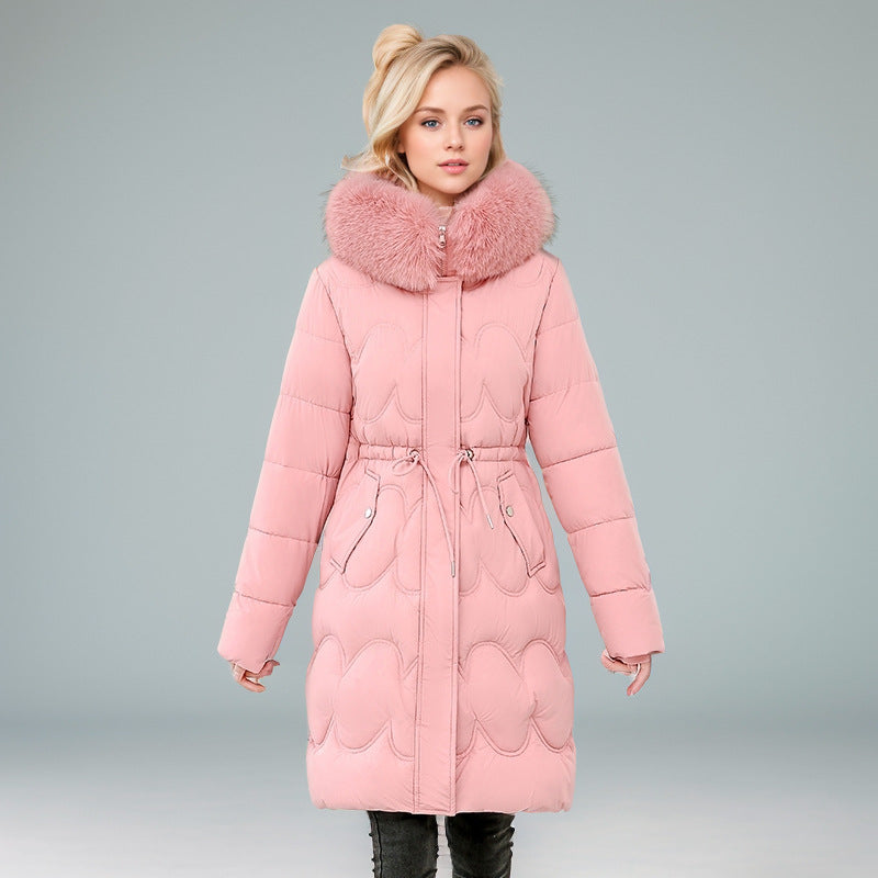 Damen modischer Puffer-Mantel mit abnehmbarem Kunstfellkragen und taillierbarem Gummizug Heidi-Mode