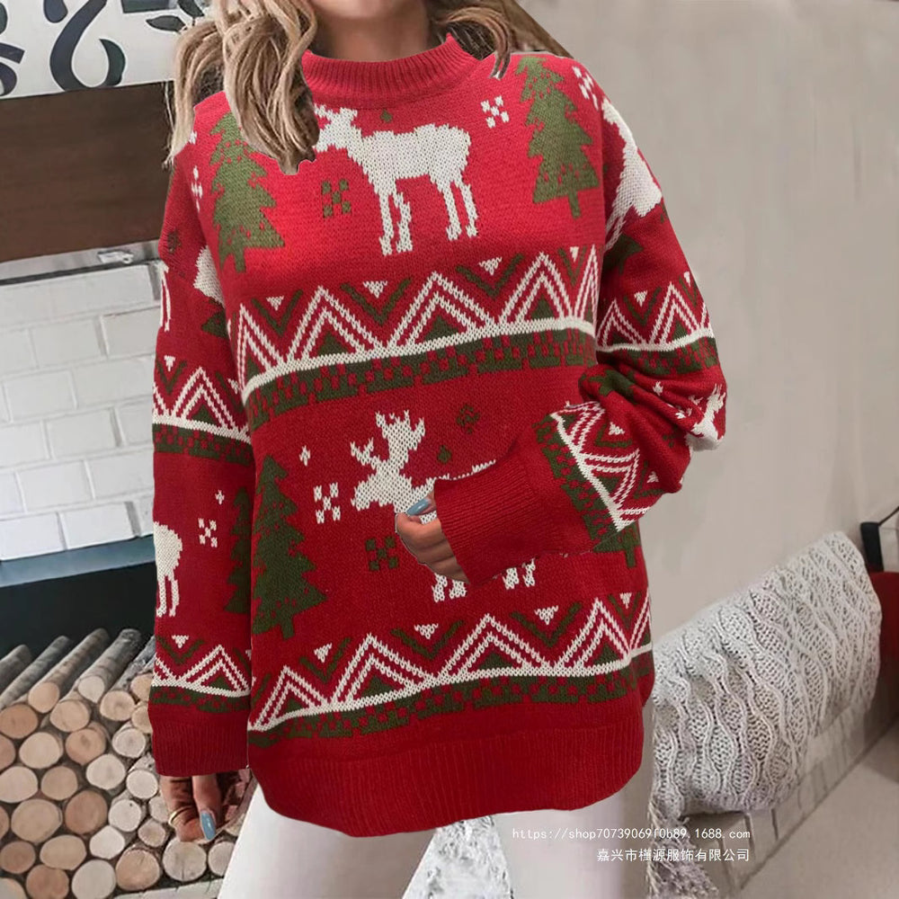 Damen Gemütlicher Weihnachts-Pullover mit festlichem Motiv und hoher Passform Heidi-Mode