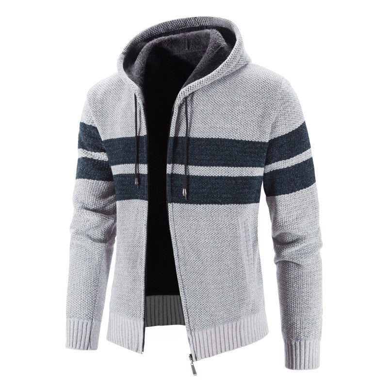 Herren Strickjacke mit Kapuze und modernem Streifenmuster Heidi-Mode