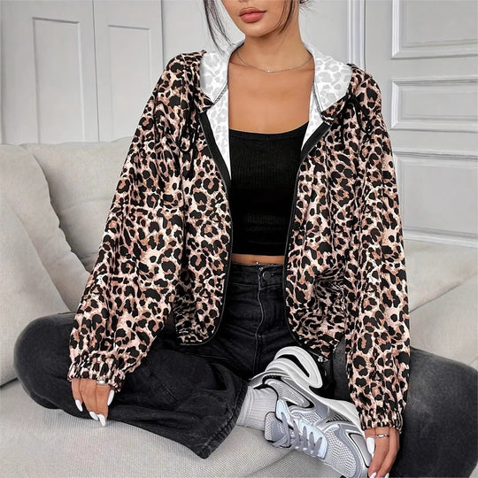 Damen leichte Kapuzenjacke im trendigen Leopardenmuster Heidi-Mode