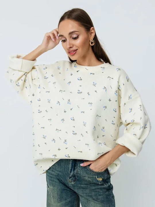Damen Oversized Strickpullover mit floralen Akzenten und weitem Schnitt Heidi-Mode
