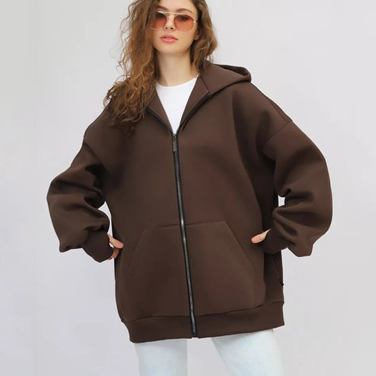 Damen lässiger Oversized Zip-Hoodie mit tiefen Taschen Heidi-Mode