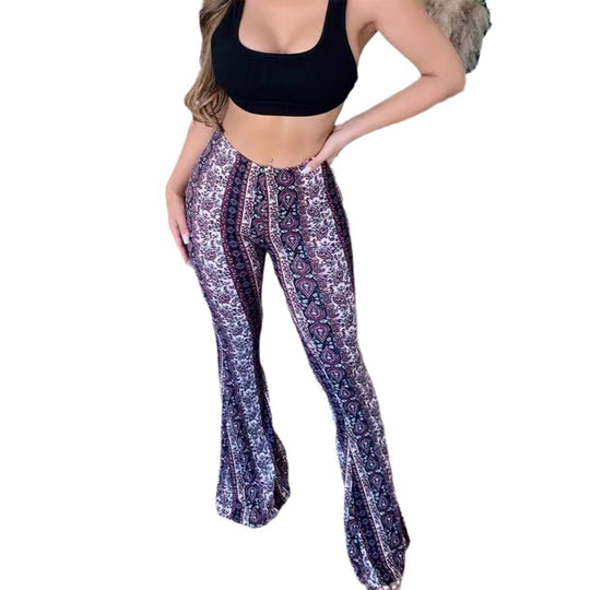 Damen Weit geschnittene Schlaghose mit geometrischem Muster und Stretch-Komfort Heidi-Mode