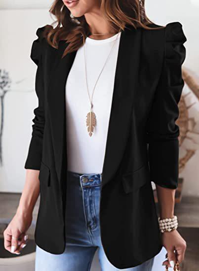 Damen Modischer Blazer mit angeschnittenen Puffärmeln und praktischen Taschen Heidi-Mode
