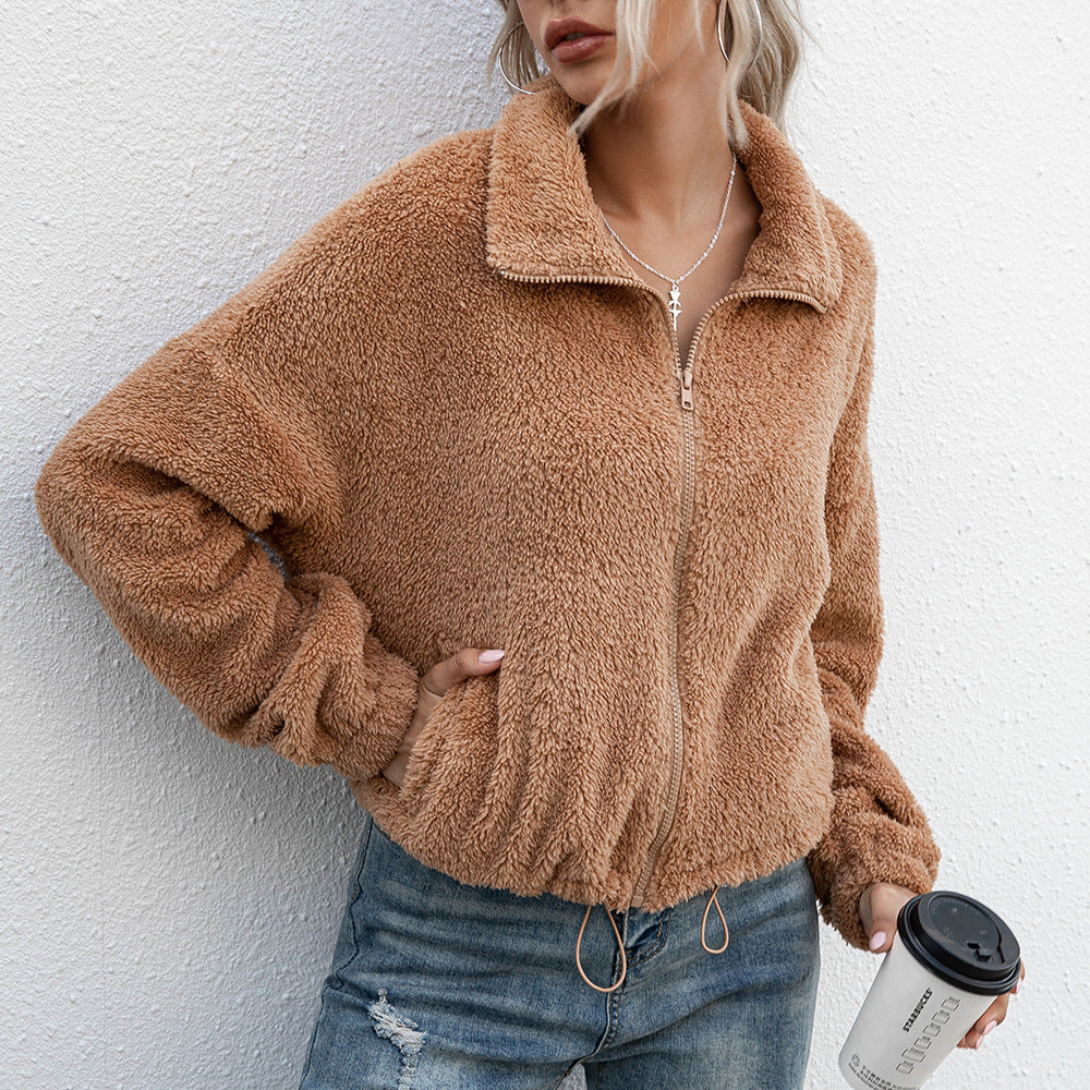 Damen Fleecejacke mit hohem Kragen und elastischem Bund Heidi-Mode