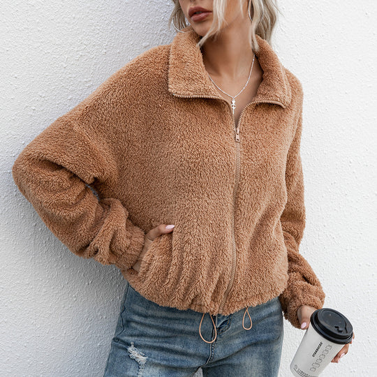 Damen Fleecejacke mit hohem Kragen und elastischem Bund Heidi-Mode