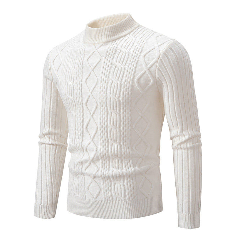 Herren Strickpullover mit hochgeschlossenem Kragen und Zopfmuster Heidi-Mode