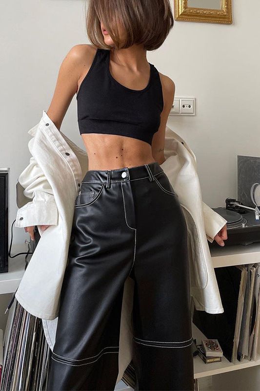 Heidi-Mode | Hoch Taillierte PU-Lederhose