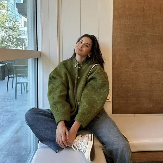 Damen Übergangsjacke mit modernem Stoffmix und praktischen Taschen Heidi-Mode