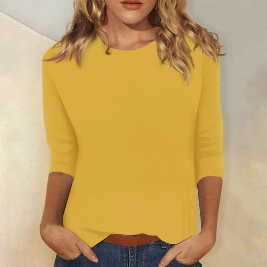 Damen Lässiges Oberteil mit Eleganten 3/4-Ärmeln und Geschwungenem Saum Heidi-Mode