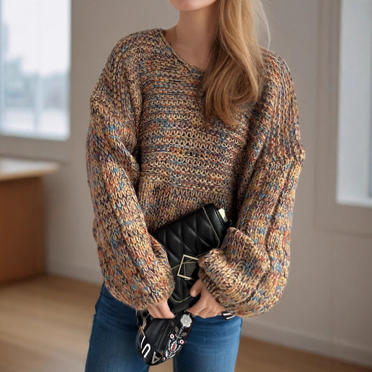 Damen grob gestrickter Pullover mit voluminösen Ärmeln Heidi-Mode