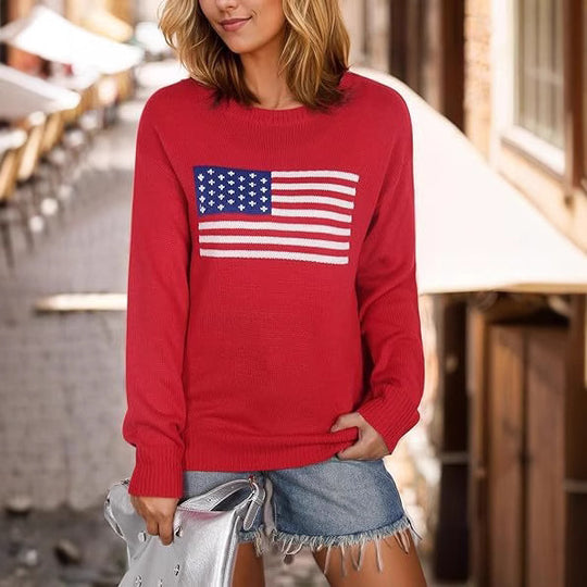Damen Pullover mit Flaggenmotiv und strukturiertem Strick Heidi-Mode