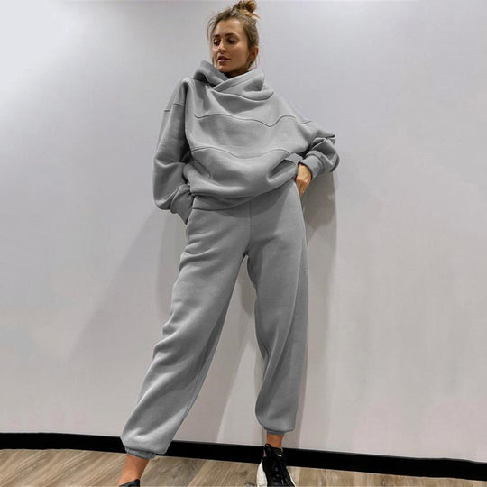 Damen lässiges Hooded Sweatset mit Ziernähten Heidi-Mode