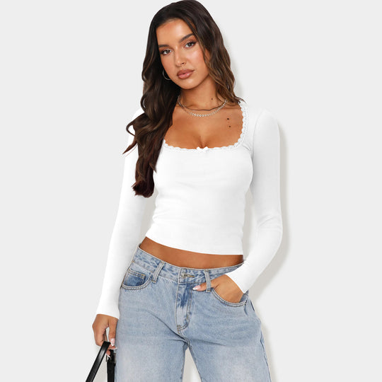 Damen Langarmshirt mit eleganter Rüsche und körpernaher Passform Heidi-Mode