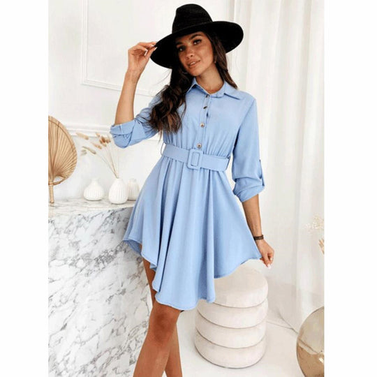 Damen Knielanges Hemdblusenkleid mit Taillengürtel und eleganten Details Heidi-Mode