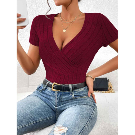 Damen Wickelbody mit dekorativem Streifenmuster Heidi-Mode