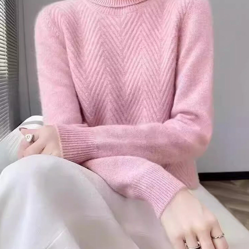 Damen eleganter Strickpullover mit Stehkragen und feiner Rippstruktur Heidi-Mode