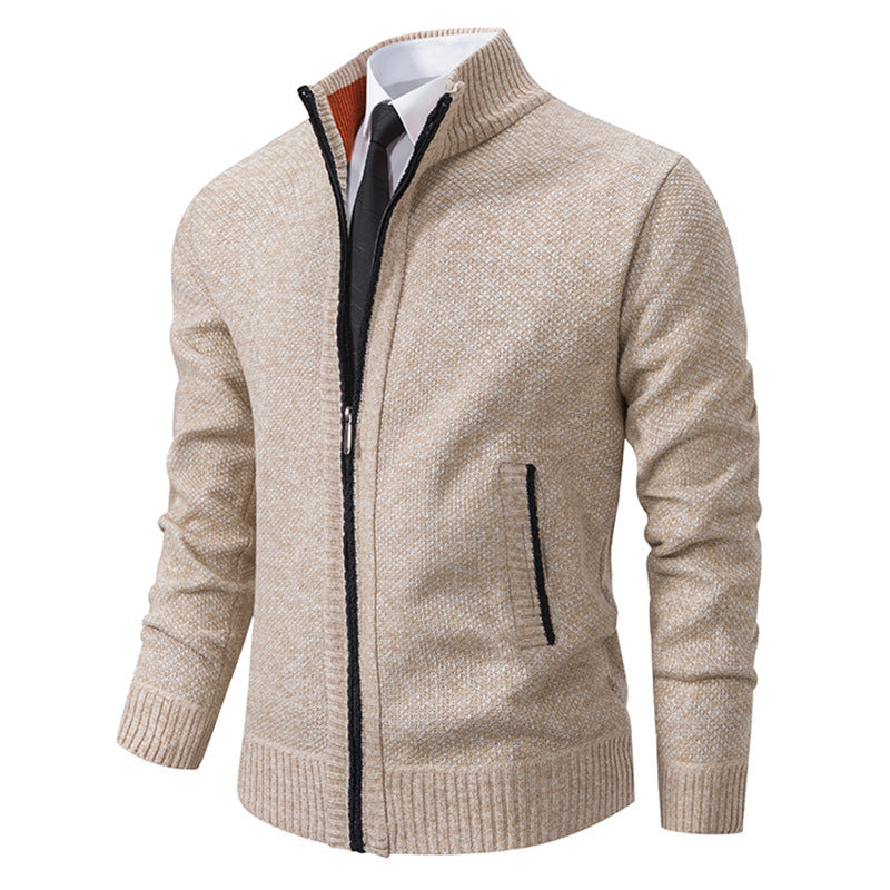 Herren elegante Strickjacke mit durchgehendem Reißverschluss und strukturiertem Design Heidi-Mode