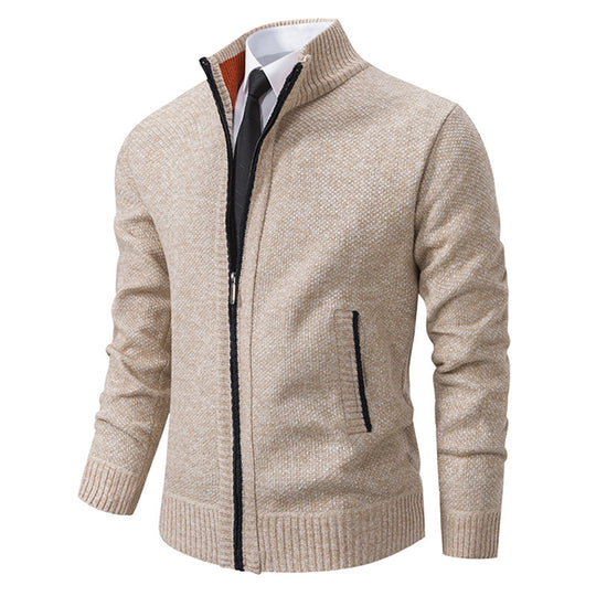 Herren elegante Strickjacke mit durchgehendem Reißverschluss und strukturiertem Design Heidi-Mode
