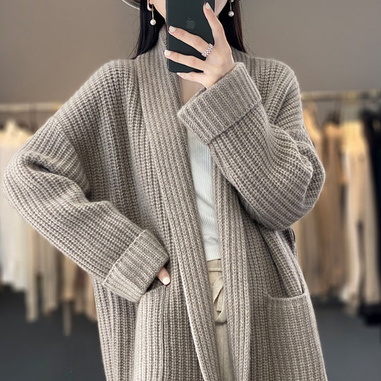Damen Gemütlicher Strickcardigan mit tiefen Taschen Heidi-Mode