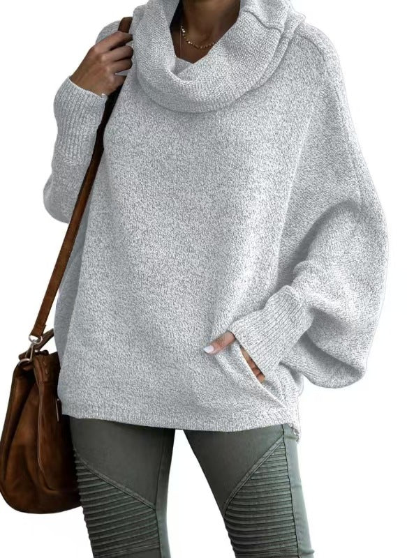 Damen lässiger Strickpullover mit weichem Stehkragen und weit geschnittenen Ärmeln Heidi-Mode